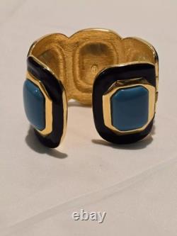 Vintage KJL Kenneth Jay Lane Gold black Enamel blue Cuff Bracelet