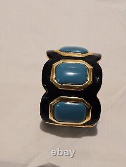 Vintage KJL Kenneth Jay Lane Gold black Enamel blue Cuff Bracelet