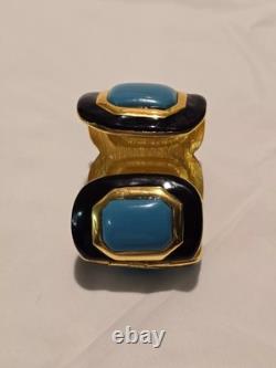 Vintage KJL Kenneth Jay Lane Gold black Enamel blue Cuff Bracelet