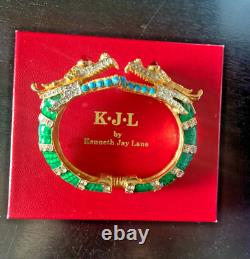 Vintage KJL Kenneth Jay Lane Green Enamel Chinese Dragon Bracelet Signed
