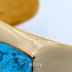 Vintage KJL Kenneth Lane Ivory Enamel Multi Gem Crystals Gold Tone Cuff Bracelet