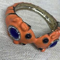 Vintage Kenneth Jay Lane KJL Kissing Frogs Enameled Hinged Clamper Bracelet