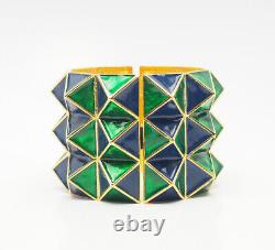 Vintage Kenneth Jay Lane KJL wide green blue enamel Pyramid bracelet