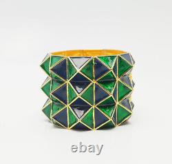 Vintage Kenneth Jay Lane KJL wide green blue enamel Pyramid bracelet