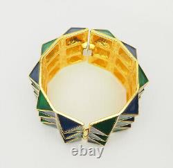 Vintage Kenneth Jay Lane KJL wide green blue enamel Pyramid bracelet