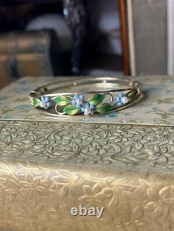 Vintage Krementz Enamel & Pearl Forget Me Not Gold Filled Bangle Bracelet V606