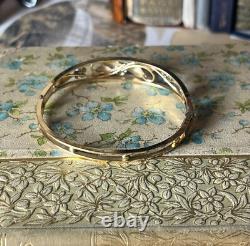 Vintage Krementz Enamel & Pearl Forget Me Not Gold Filled Bangle Bracelet V606