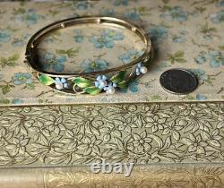 Vintage Krementz Enamel & Pearl Forget Me Not Gold Filled Bangle Bracelet V606