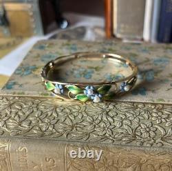 Vintage Krementz Enamel & Pearl Forget Me Not Gold Filled Bangle Bracelet V606