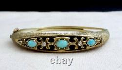 Vintage LA TRIOMPHE Estate 14k Yellow Gold Opal Diamond Enamel Bracelet