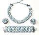 Vintage Leru Blue Moonglow Enamel Necklace Earrings Bracelet Set Parure