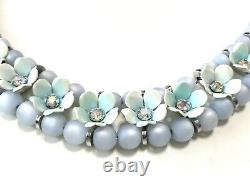 Vintage LERU Blue Moonglow Enamel Necklace Earrings Bracelet Set Parure