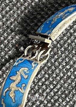 Vintage Link Bracelet Sterling Silver Siam Thailand Blue Enamel