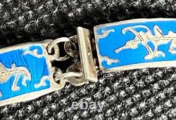 Vintage Link Bracelet Sterling Silver Siam Thailand Blue Enamel