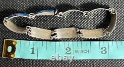 Vintage Link Bracelet Sterling Silver Siam Thailand Blue Enamel