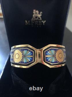 Vintage M Frey Wien Enamel Bracelet Blue Gold Sun New In Original Box