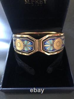 Vintage M Frey Wien Enamel Bracelet Blue Gold Sun New In Original Box