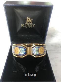 Vintage M Frey Wien Enamel Bracelet Blue Gold Sun New In Original Box