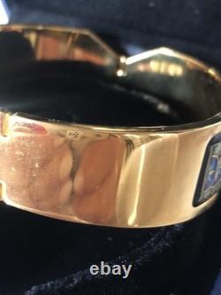 Vintage M Frey Wien Enamel Bracelet Blue Gold Sun New In Original Box