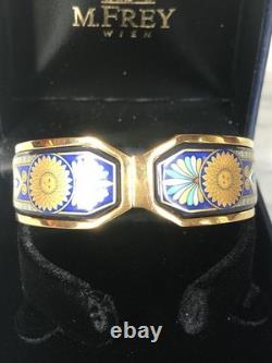 Vintage M Frey Wien Enamel Bracelet Blue Gold Sun New In Original Box