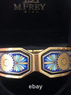 Vintage M Frey Wien Enamel Bracelet Blue Gold Sun New In Original Box