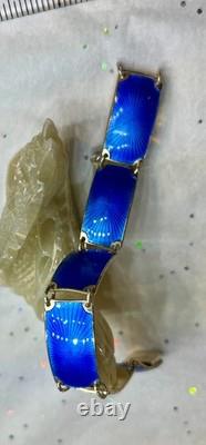 Vintage MCM David Anderson Blue Enamel 7 panel Sterling silver bracelet Norway