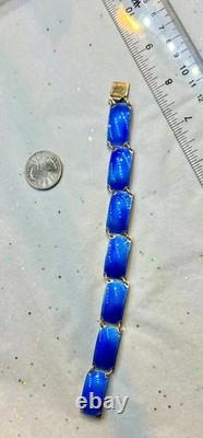 Vintage MCM David Anderson Blue Enamel 7 panel Sterling silver bracelet Norway