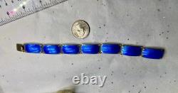 Vintage MCM David Anderson Blue Enamel 7 panel Sterling silver bracelet Norway