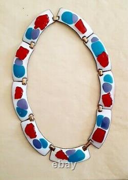 Vintage MCM Enameled Kay Denning necklace red white blue purple