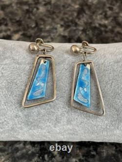 Vintage MCM Mid Century Sterling Silver & Enamel Fish Water Bracelet & Earrings