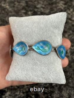 Vintage MCM Mid Century Sterling Silver & Enamel Fish Water Bracelet & Earrings