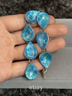 Vintage MCM Mid Century Sterling Silver & Enamel Fish Water Bracelet & Earrings