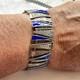 Vintage Mcm Russian Silver And Blue Enamel With Zircon Geometric Bracelet
