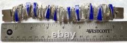 Vintage MCM Russian Silver and Blue Enamel with Zircon Geometric Bracelet