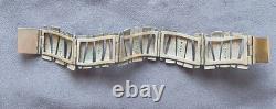 Vintage MCM Russian Silver and Blue Enamel with Zircon Geometric Bracelet