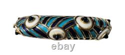 Vintage Marcel Boucher White & Blue Enamel Gold-plated Geometric Bangle Bracelet