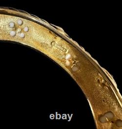 Vintage Marcel Boucher White & Blue Enamel Gold-plated Geometric Bangle Bracelet