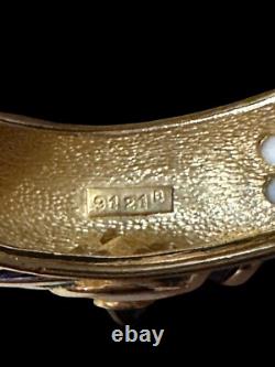 Vintage Marcel Boucher White & Blue Enamel Gold-plated Geometric Bangle Bracelet