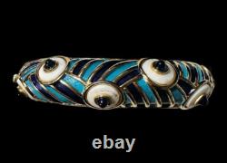 Vintage Marcel Boucher White & Blue Enamel Gold-plated Geometric Bangle Bracelet
