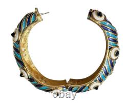Vintage Marcel Boucher White & Blue Enamel Gold-plated Geometric Bangle Bracelet