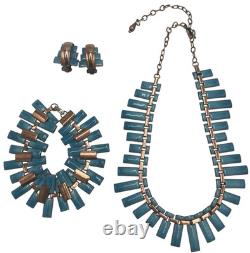 Vintage Matisse Renoir Blue Enamel Copper Necklace Bracelet Earrings Jewelry Lot