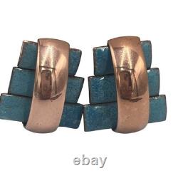 Vintage Matisse Renoir Blue Enamel Copper Necklace Bracelet Earrings Jewelry Lot