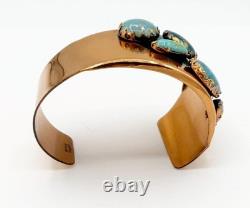 Vintage Matisse Renoir Wide Cuff Bracelet with Prong Set Turquoise Glass Stones