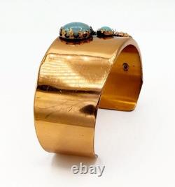 Vintage Matisse Renoir Wide Cuff Bracelet with Prong Set Turquoise Glass Stones