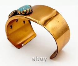 Vintage Matisse Renoir Wide Cuff Bracelet with Prong Set Turquoise Glass Stones