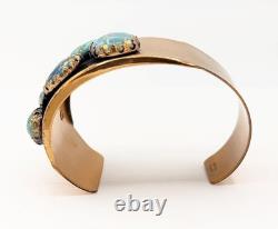 Vintage Matisse Renoir Wide Cuff Bracelet with Prong Set Turquoise Glass Stones
