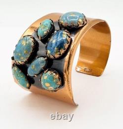 Vintage Matisse Renoir Wide Cuff Bracelet with Prong Set Turquoise Glass Stones