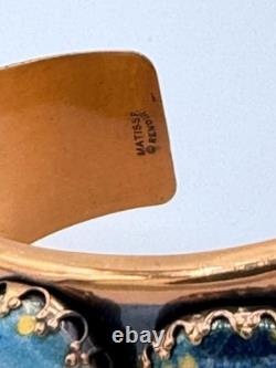 Vintage Matisse Renoir Wide Cuff Bracelet with Prong Set Turquoise Glass Stones