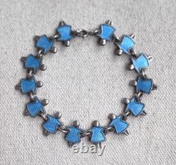 Vintage Meka Denmark Blue Enamel Figurine Sterling Silver Bracelet 6.75 #8