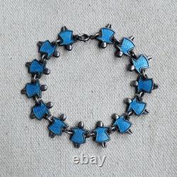 Vintage Meka Denmark Blue Enamel Figurine Sterling Silver Bracelet 6.75 #8